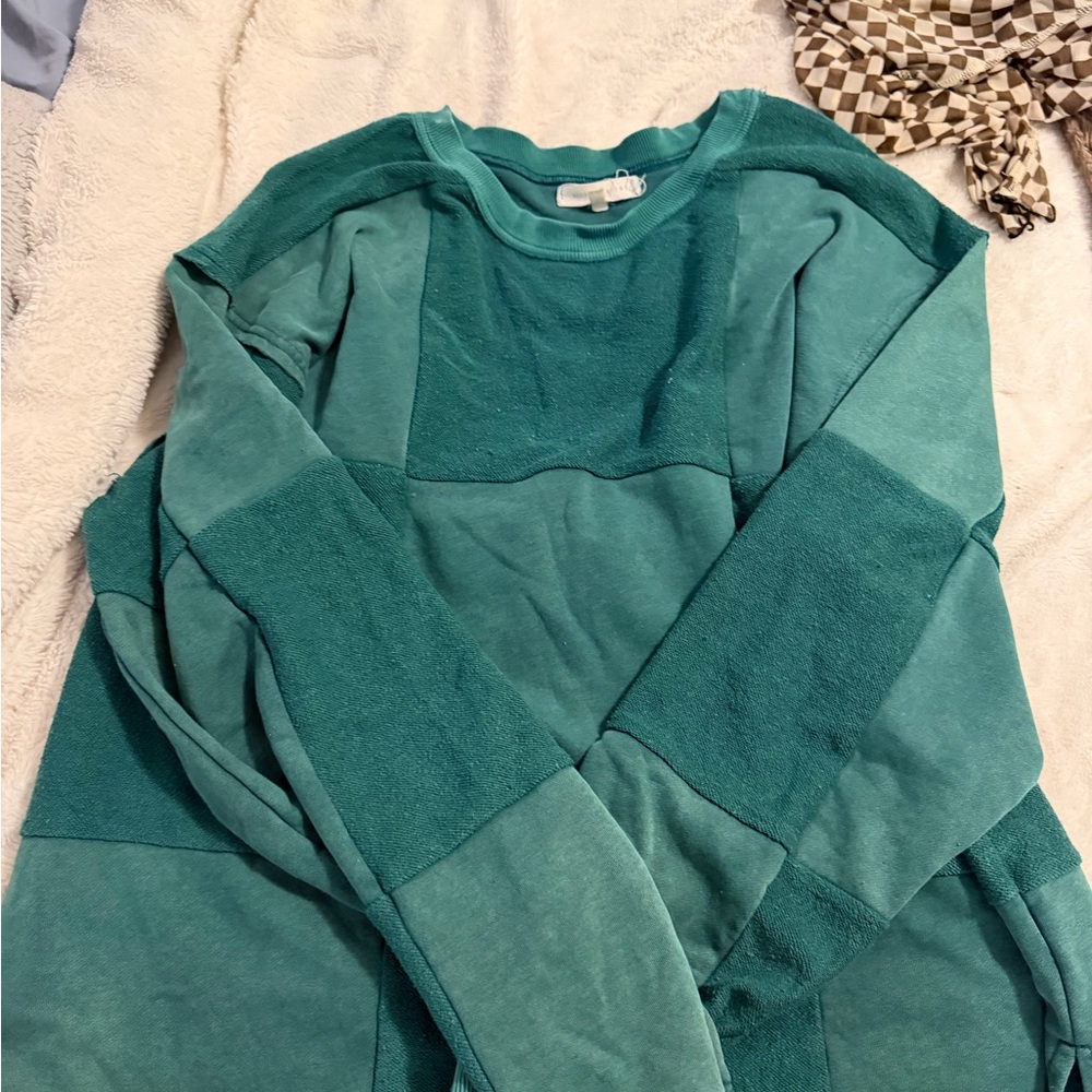 Teal Colorblock Women's Sweater - Casual Pullover